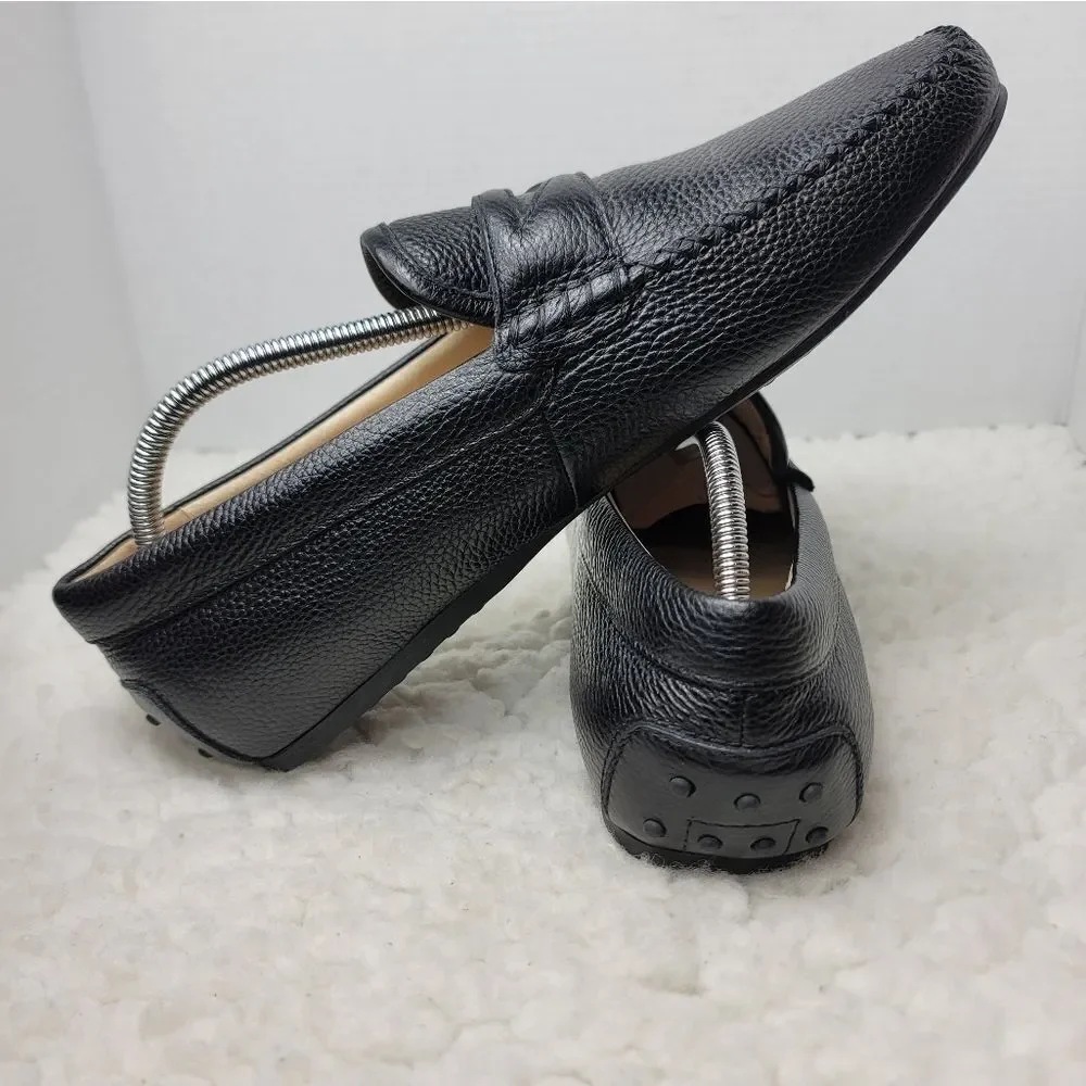 Louis Feraud Paris Mens Driving Boat Loafer Size 9.5 Black Pebbled Leather Shoes